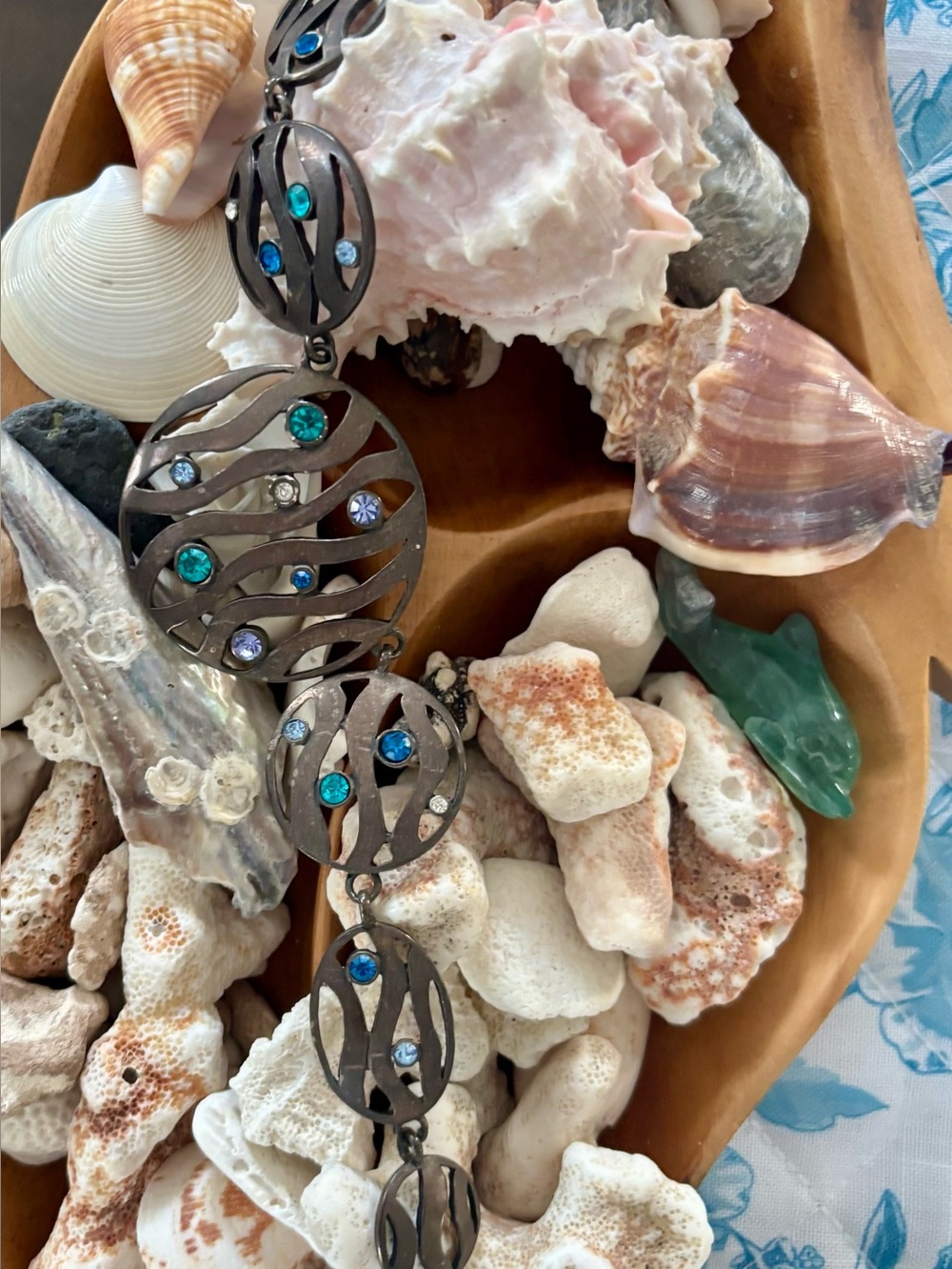 Chico's Blue and Teal Crystal Wave-Link Necklace